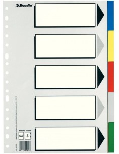 Bolsa separadores fº multitaladro con 5 pestanas de colores pvc esselte